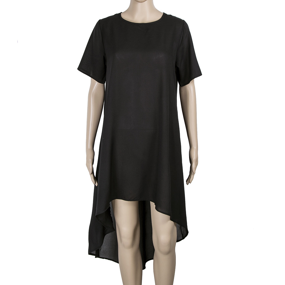 Women-Casual-Beach-Tunic-Women39s-Black-Short-Sleeve-Dress-Irregular-Front-Short