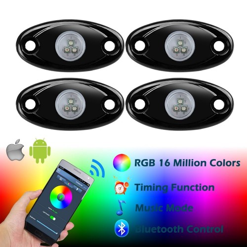 4 Pods Rock Light Multi-Color RGB LED Bluetooth Control For Cars 