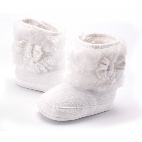 Knitting Hand-made Bowknot Fleece Snow Boots For Baby Girl Boy Anti-silp Prewalker Booties Baby Shoes 0-18 Months