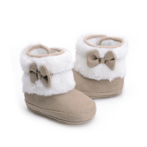 Knitting Hand-made Bowknot Fleece Snow Boots For Baby Girl Boy Anti-silp Prewalker Booties Baby Shoes 0-18 Months