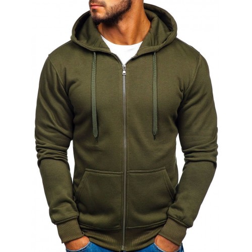 Men's Casual Zipper Hoodies Sweatshirts Male black Green Solid Color Hooded Outerwear Tops 