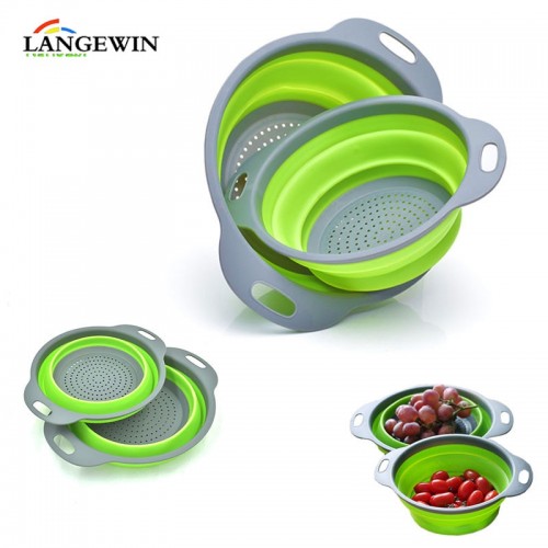 2Pcs/Set Collapsible Silicone Kitchen Vegetable Fruit Round Drainer Baskets Folding Strainers Kitchen Tools