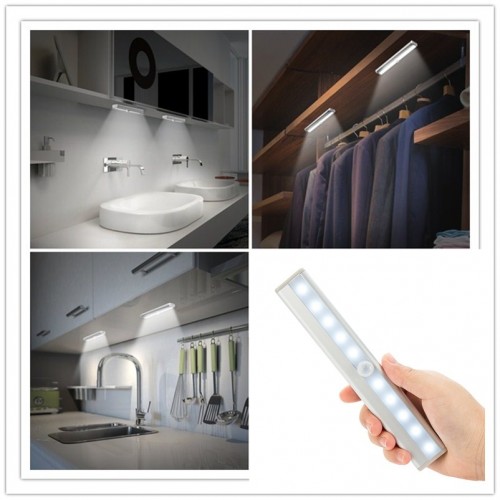 LED Night Lights With Motion Sensor Closet Cabinet Light Battery Operated Auto Switch ABS Night Lamp 