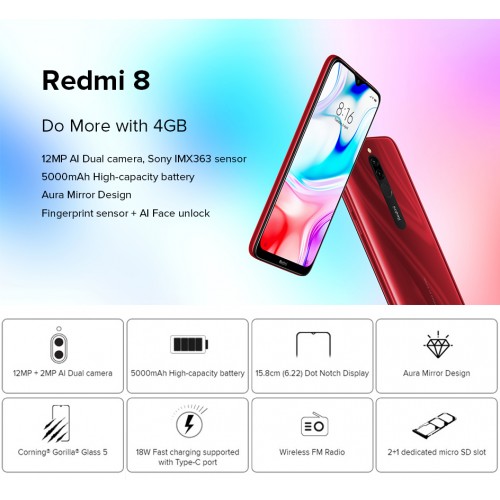 Xiaomi Redmi 8 4GB 64GB Snapdragon 439 Octa Core 5000mAh 6.22” Smartphone 18W Quick Charge 