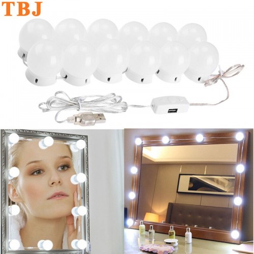 LED USB Vanity Mirror Lights Kit Hollywood Style 10 Dimmable Bulbs 3 Color Temperature Modes 