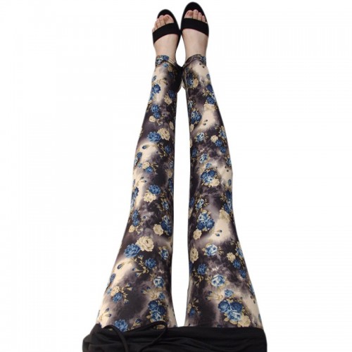 Women  Floral Printed Skinny Pants Vintage Legging (1)