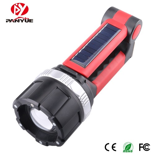 Multifunctional Flashlight Torch Solar Penal Charging With Hanging Hook For Outdoors