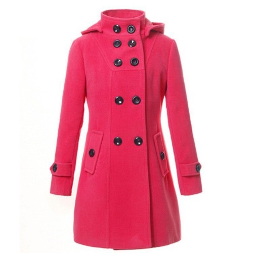 Women's Hooded Double Breasted Trench Wool Coat Long Winter Jackets Outerwear 