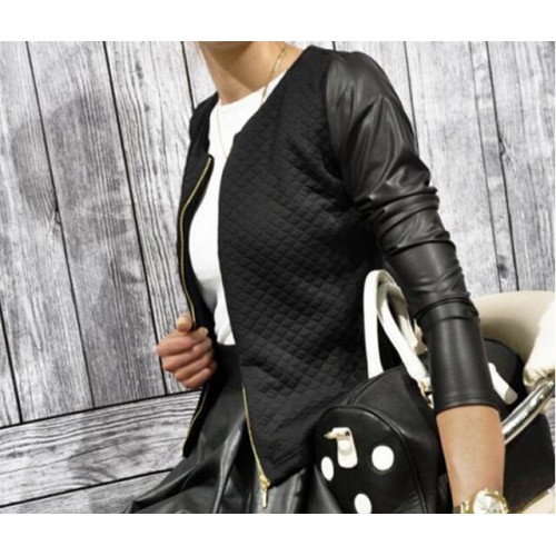 Casual Long Sleeve Chic Zipper Patchwork Jacket