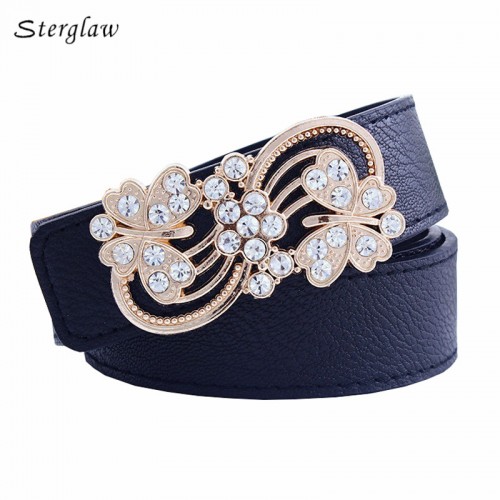 Casual belts for women fashion leisure hollow flower belt buckle 3.7 wide belt 