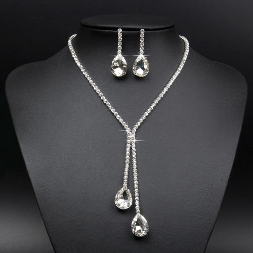 Silver Plated Crystal Rhinestone Jewelry Set