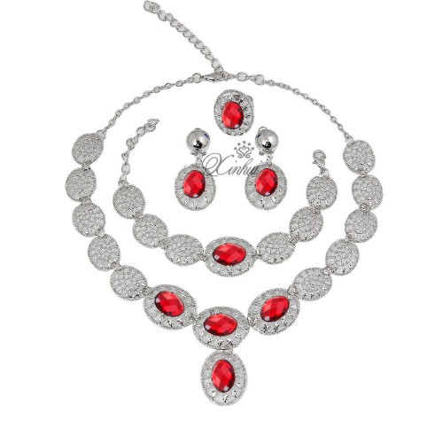 Red Silver african beads jewelry set 