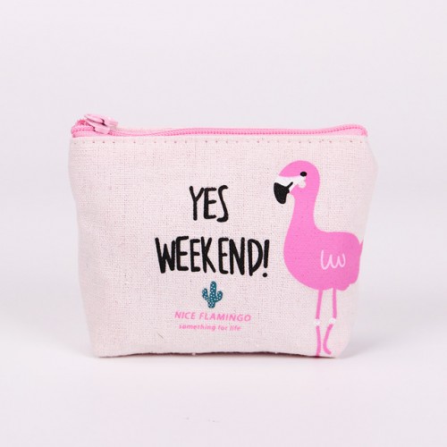 New Cute Purses Cartoon Bird Flamingos Canvas Coin Purses Wallet High Performance Price Ratio Zipper Card Bag