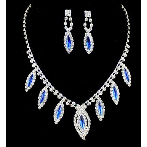 Luxury Blue Rhinestone Butterfly Choker Necklace and Dangle Earrings