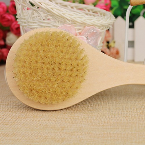 NEW Bath Brush Wood Handle Natural Bristle Middle Long Handle Wooden Shower Body Bath Brush Round