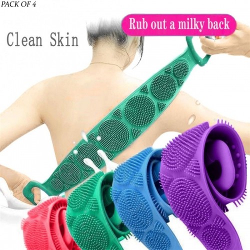 Pack Of 4 Silicone Back Scrubber Soft Loofah Bath Towel and Massage Belt