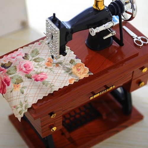 Vintage Music Box Mini Sewing Machine Style Mechanical Birthday Table Decor Drop