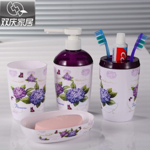 2017 plastic bathroom set high quality bathroom products four piece set gift box toothbrush holder distributeur