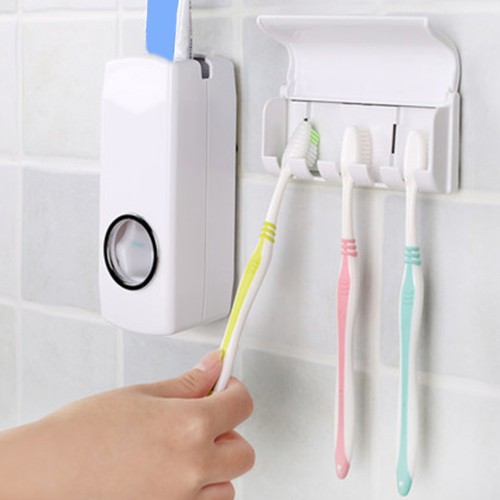 Fashion Automatic Toothpaste Dispenser With Five Toothbrush Holder Stand Wall Mount
