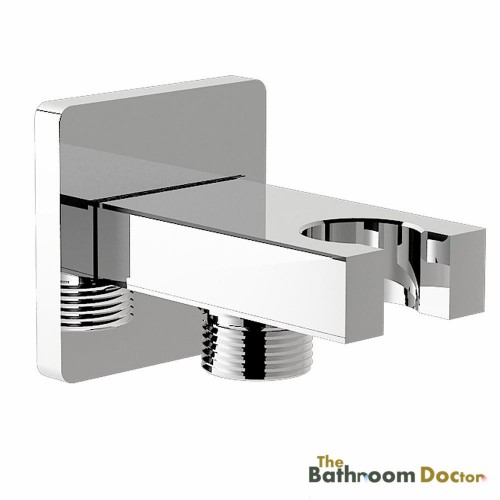 Square Chrome Bathroom Wall Connector Bracket with Shower Head Holder 04 010