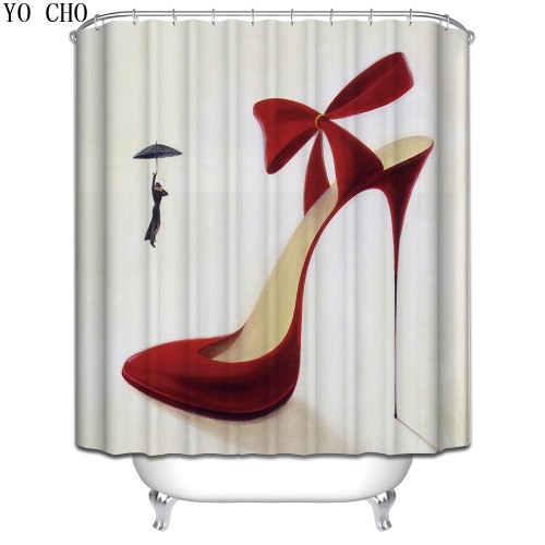 3d Shower Curtains Red High Heels Waterproof Bathroom Bamboo Fabric Washable Modern tower butterfly Bath Curtain