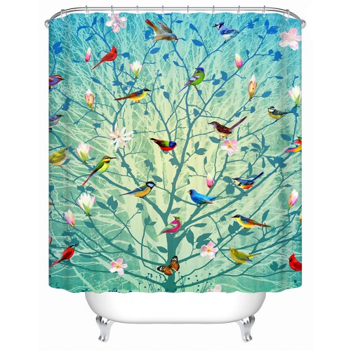 Beautiful Bird Stands on The Tree Eco Friendly Shower Curtain Bathroom Curtain Acceptable Custom Waterproof Shower