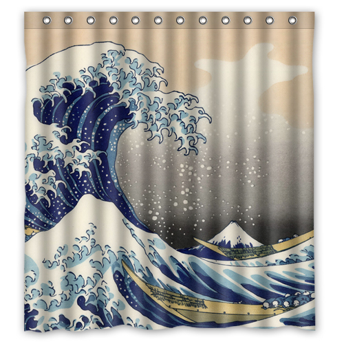 Great Wave off Kangawa by Hokusai Custom Shower Curtain Waterproof Fabric Shower Curtain