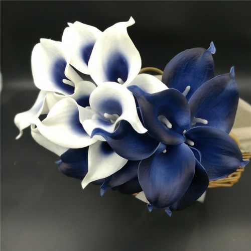 Navy Blue Picasso Calla Lilies Real Touch Flowers For Wedding Bouquets Centerpieces artificial flowers for wedding