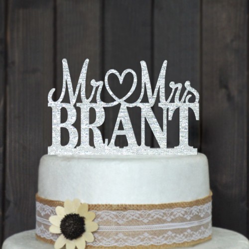 Custom wedding cake topper Personalized Wedding Cake Topper Acrylic silver glitter Wedding Party Decoration