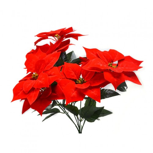 Real Touch Flannel Artificial Christmas Flowers Red Poinsettia Bushes Bouquets Xmas Tree Ornaments Centerpiece