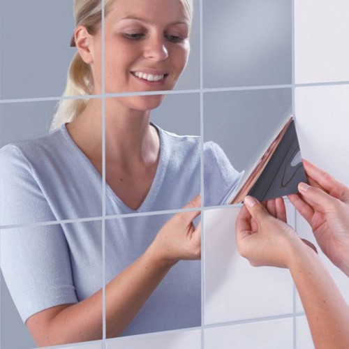 CUSHAWFAMILY 9 pcs set 15X15cm reflection mirror square sticker bathroom sittingroom Creative home decoration