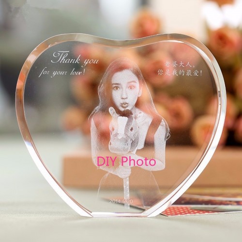 XINTOU Heart Crystal Photo Frame Custom 2D 3D Laser Engraving Baby Family Travel wedding Picture For