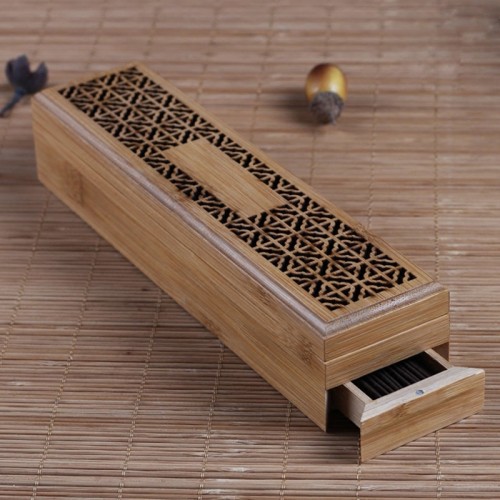 Bamboo Incense Burner Incense Stick Holder With Drawer Joss stick Box Hollow Aromatherapy Zen Lying Censer