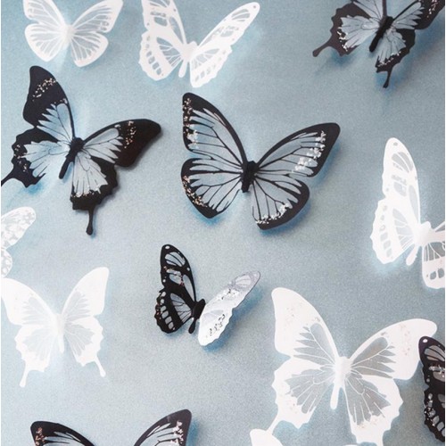 18pcs Black White Crystal Butterfly Sticker Art Decal Home Decor Wall Mural Stickers DIY Decal Christmas