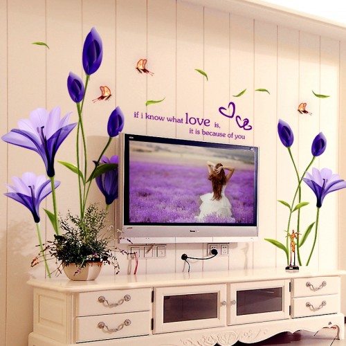 Beautiful Flowers Purple Lilies Wall Stickers Home Decor