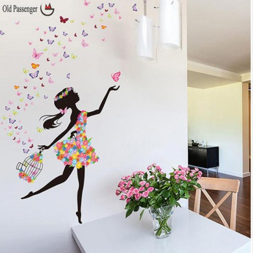 Old Passenger Personality Fairies Girl Butterfly Flowers Wall Stickers