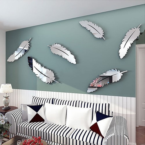 Wall Sticker 3D Feathers Mirror Wall Stickers Wallpaper DIY Home Decal Mural Room Decoration