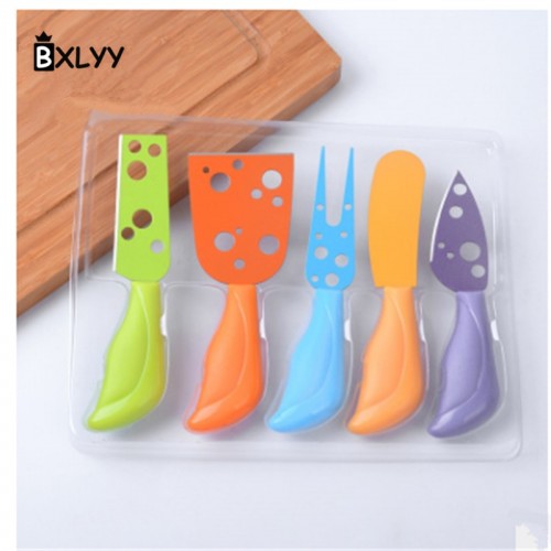 BXLYY 5Pc Set Multicolor Cheese Knife Stainless Steel Cheese Fork Kitchen Cooking Gadget Cheese GraterChristmas