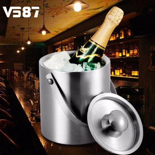 2L Stainless Steel Ice Bucket With Handle Double Wall Practical Bar Container Barrel Beer Wine Cooler