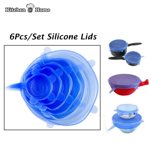 6 PCS universal Silicone saran food wrap Lid bowl pot lid silicon stretch lids silicone cover