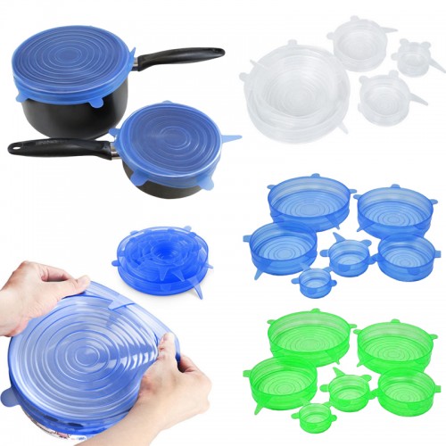 6PCS Set Universal Silicone Lids Stretch Suction Cover Cooking Pot Pan Silicone Cover Pan Spill Lid