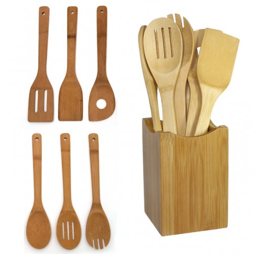 High Quality 6 Pieces Bamboo Spoon Spatula Mixing Set Utensil Kitchen Wooden Cooking Tool .jpg 640x640