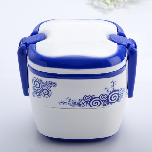 Blue and white traditional chinese Plastic lunch Bento for children Portable Double layered Bento Box Chinese