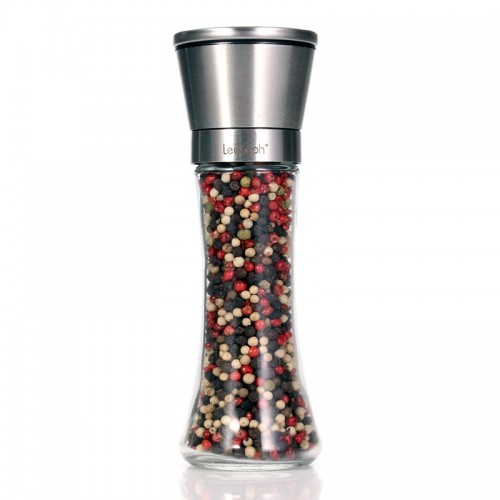 Premium 18 8 Brushed Stainless Steel Pepper Mill and Salt Mill 6 Oz Glass Tall Body
