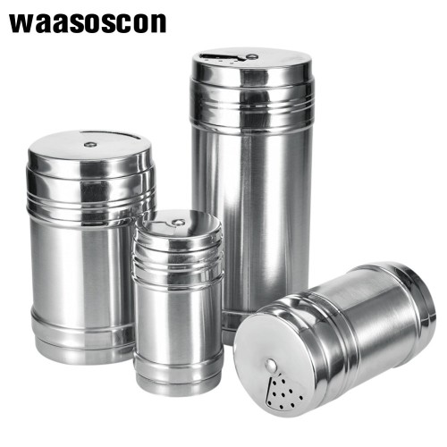 Stainless Steel Spice Jar Dredge Salt Sugar Spice Pepper Shaker Seasoning Can with Rotating Cover Multi