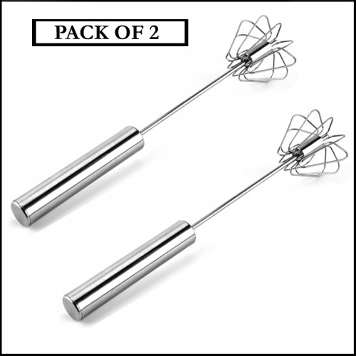 Pack of 2 Stainless Steel Hand Pressure Rotating Semi-Automatic Mixer Coffee Milk Mixing Tools