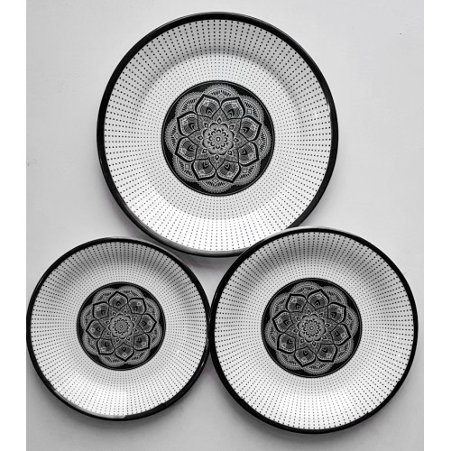 Set Of Three Printed Dinner Plate Dish Decorative Salad Fruit Wedding Plate Dinner Glazed Melamine Small Medium Large Size