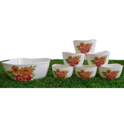 Set Of Seven Pieces Crockey Custard Eating Bowls Set Home Kitchen Glazed Melamine High Quality