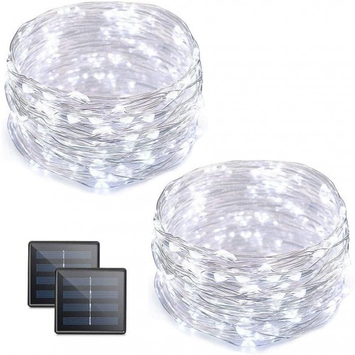 2 Pack Cool White 100 LED Solar Fairy Lights 10M 2 Modes Waterproof Outdoor String Lights For Garden 