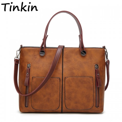 Tinkin Drop shipping Vintage PU Shoulder Bag Female Causal Totes for Daily Shopping All Purpose High
